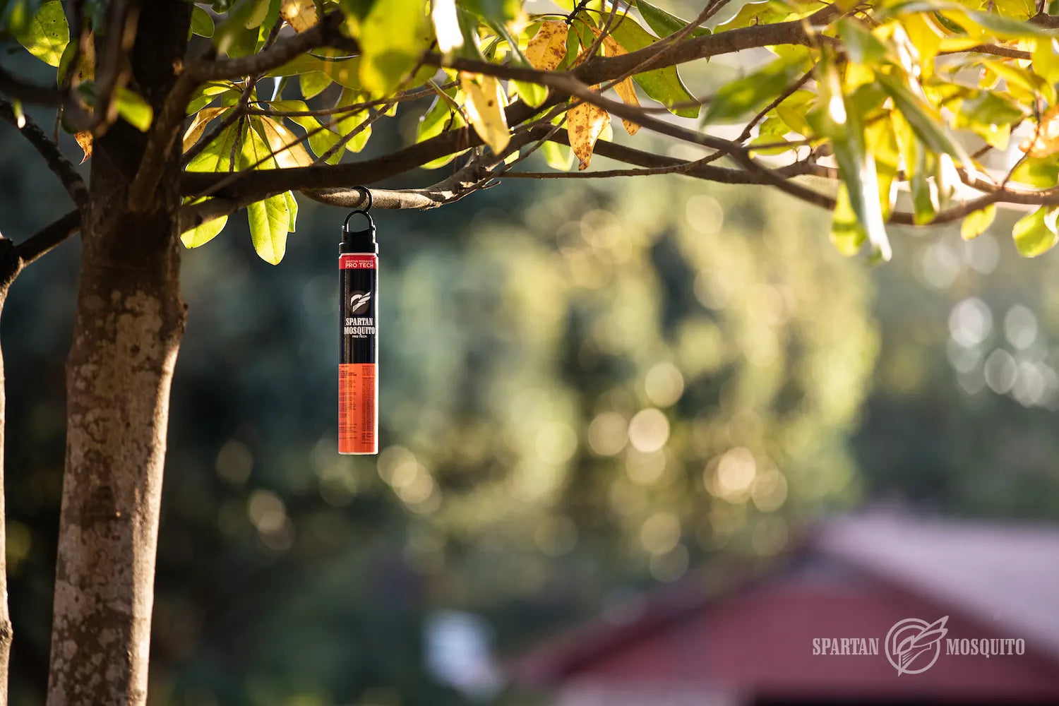 Spartan Mosquito Pro Tech tube hanging along a property line