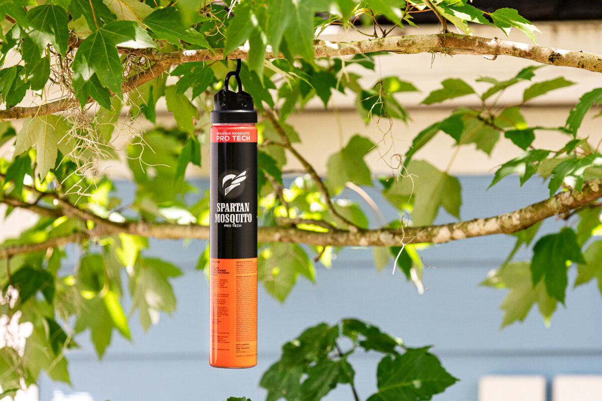 Spartan Mosquito Pro Tech tube hanging from a branch outdoors
